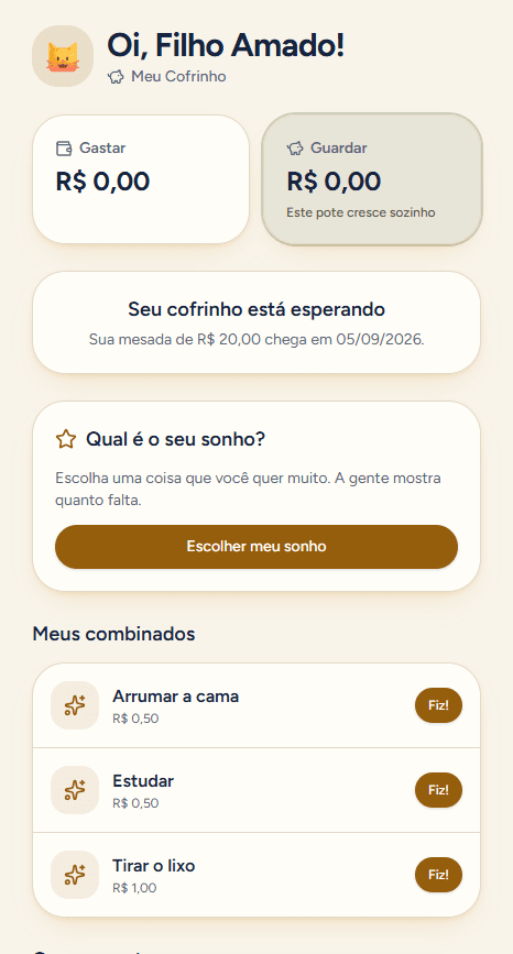A tela da criança — potes, metas e o juro do mês